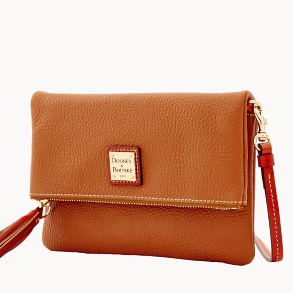 DOONEY & BOURKE Pebble Grain Caramel Foldover Zip Crossbody NWT - Picture 1 of 6